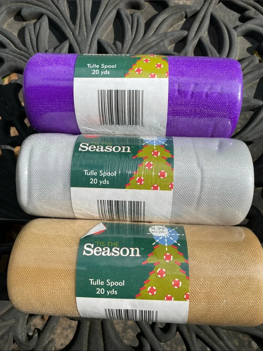 Christmas Ribbon Variety Pack - Purple, White, Gold Decorative Tulle